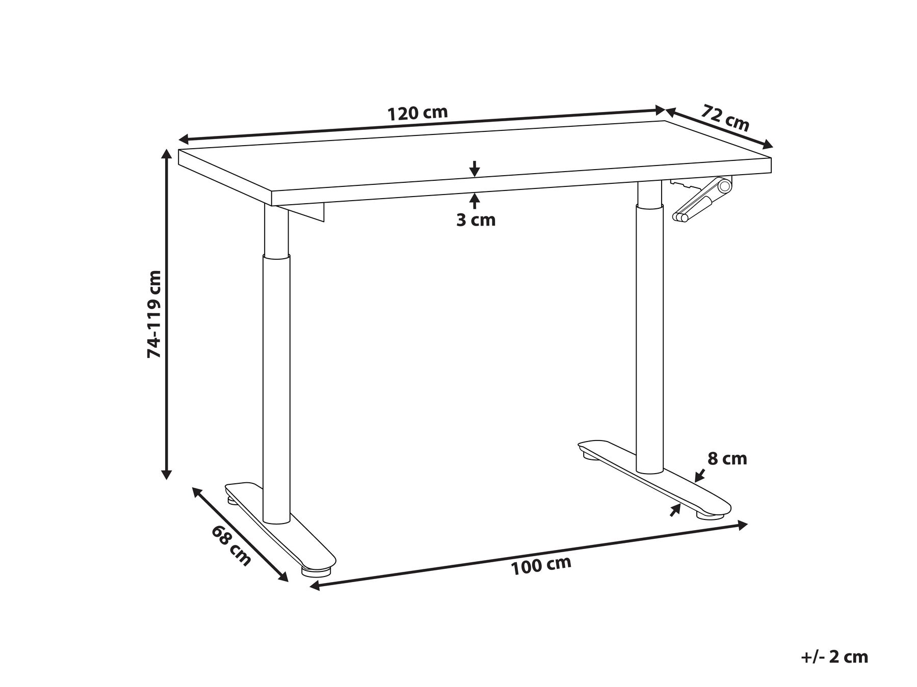Manuellt höj- och sänkbart skrivbord DESTINAS 120 cm 72 cm Svart_899134