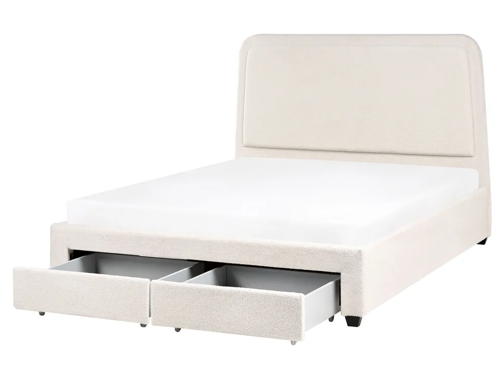 Bed with Storage Drawers SARDENT Boucle Off-White 160 x 200 cm (EU King Size)_1009108