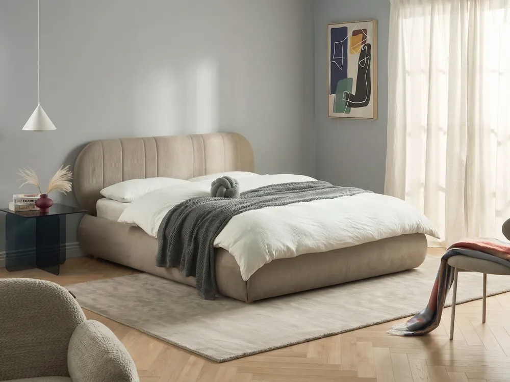 Ottoman Bed CAMPAN Fabric Taupe 160 x 200 cm (EU King Size)