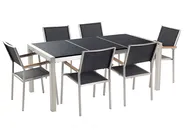 Garden Dining Set 6 Seater GROSSETO Triple Plate Granite Polished Black_1025573