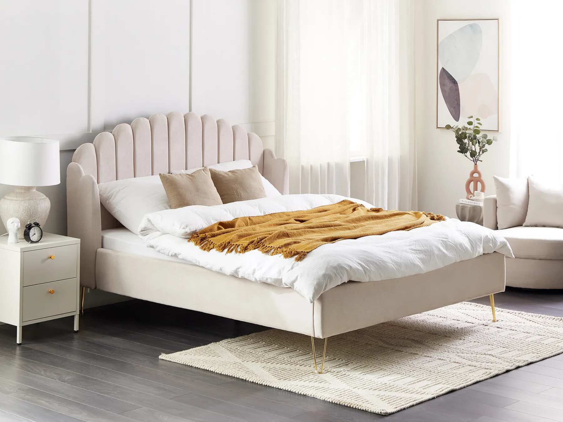Säng med lamellram AMBILLOU 160 x 200 cm Ljusbeige_873204