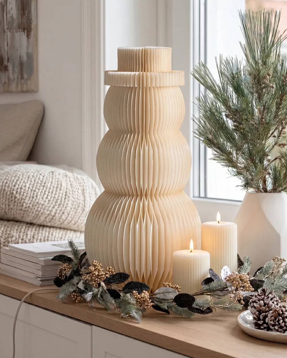 Christmas Decoration Table Lamp BANGA 51 cm Snowman Beige_1115345