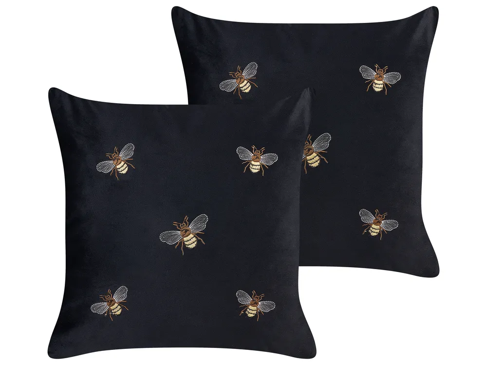 Set of 2 Decorative Cushions TALINUM 45 x 45 cm Velvet Black Animal Pattern
