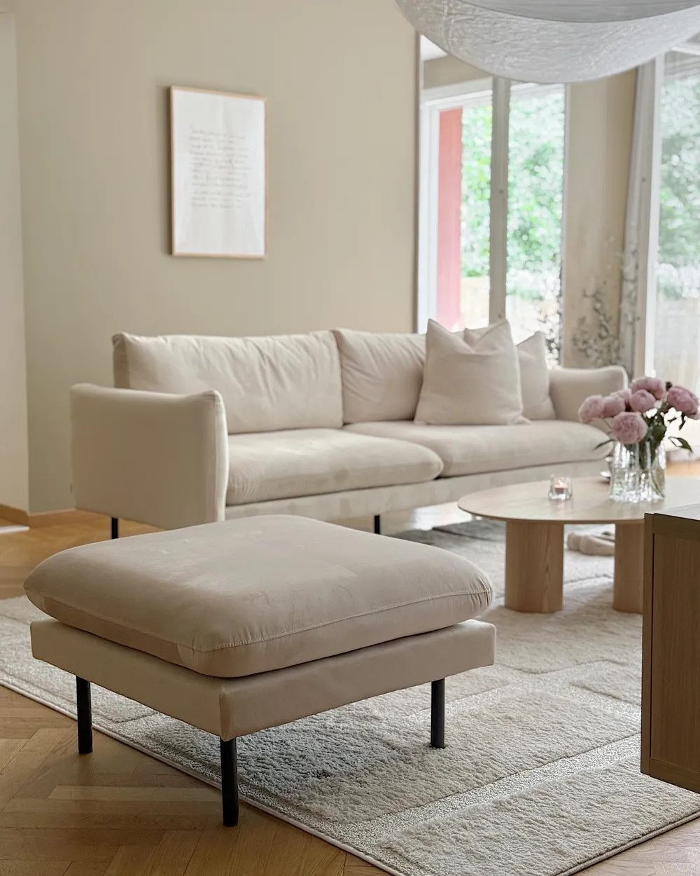 Living Room Set 5 Seater VINTERBRO with Ottoman Velvet Light Beige_1012402