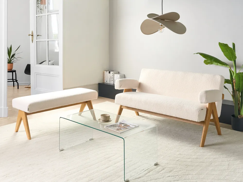 Living Room Set TAMRE Boucle Off-White/ Light Brown
