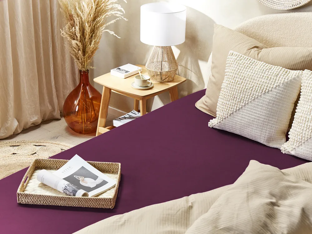 Fitted Sheet JANBU 180 x 200 cm Cotton Burgundy