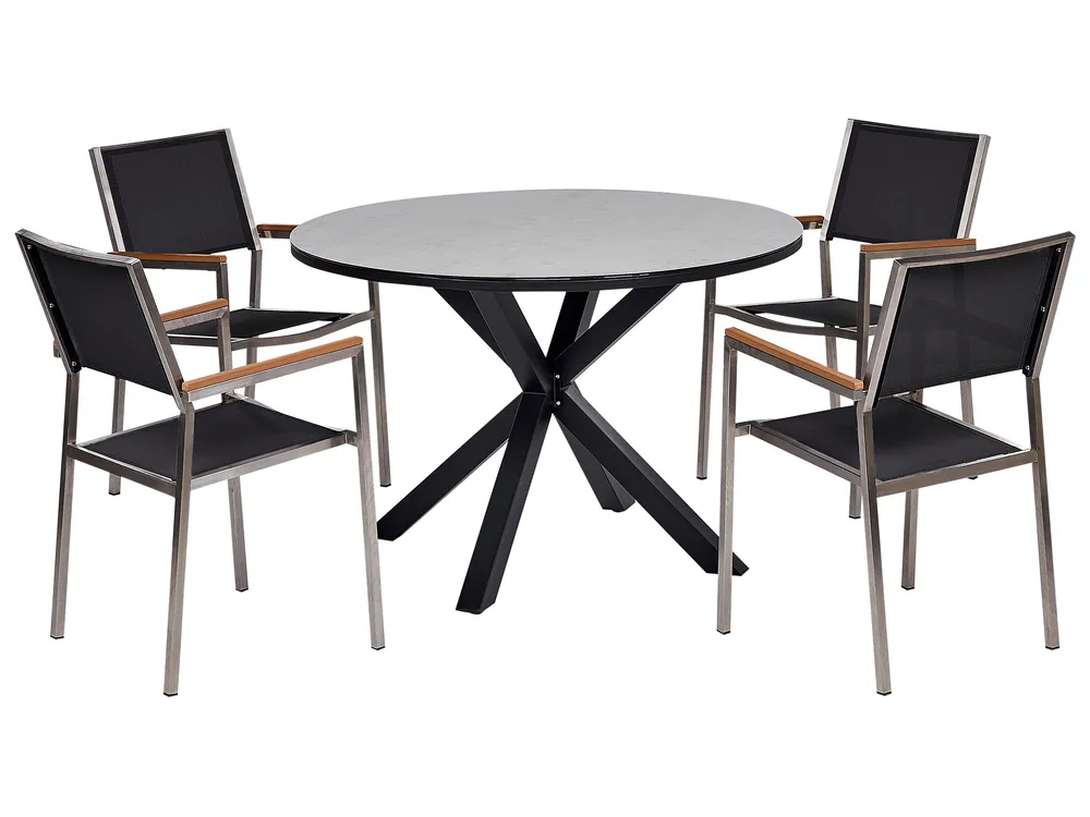 Garden Dining Set 4 Seater MALETTO/GROSSETO Metal Marble Effect Grey/ Black_1025577