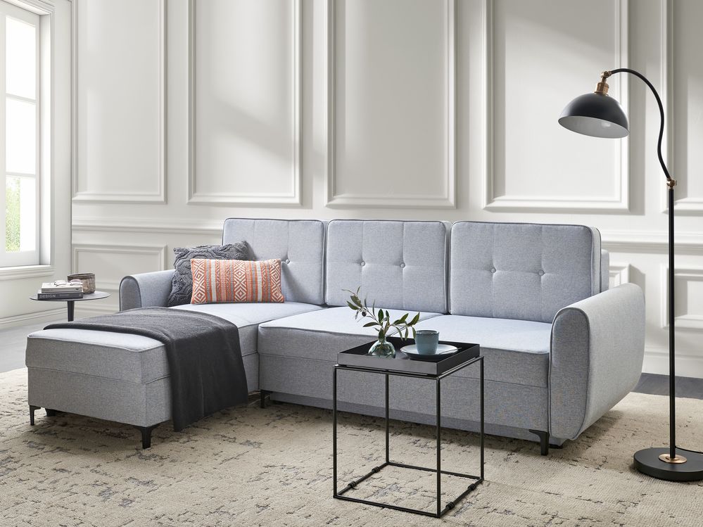 Corner Sofa Bed SIMRIS with Storage Fabric Light Blue Right Hand