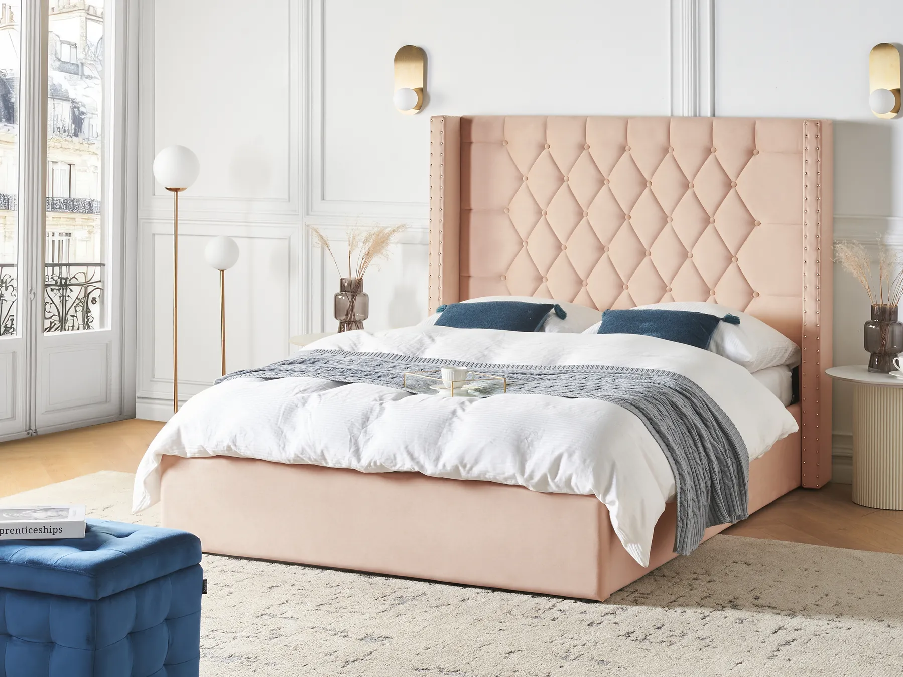 Ottoman Bed LUBBON Velvet Beige 140 x 200 cm (EU Double)_833501