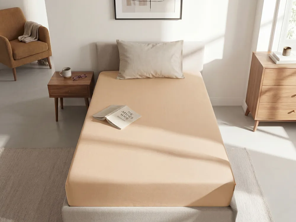 Fitted Sheet JANBU 90 x 200 cm Cotton Beige