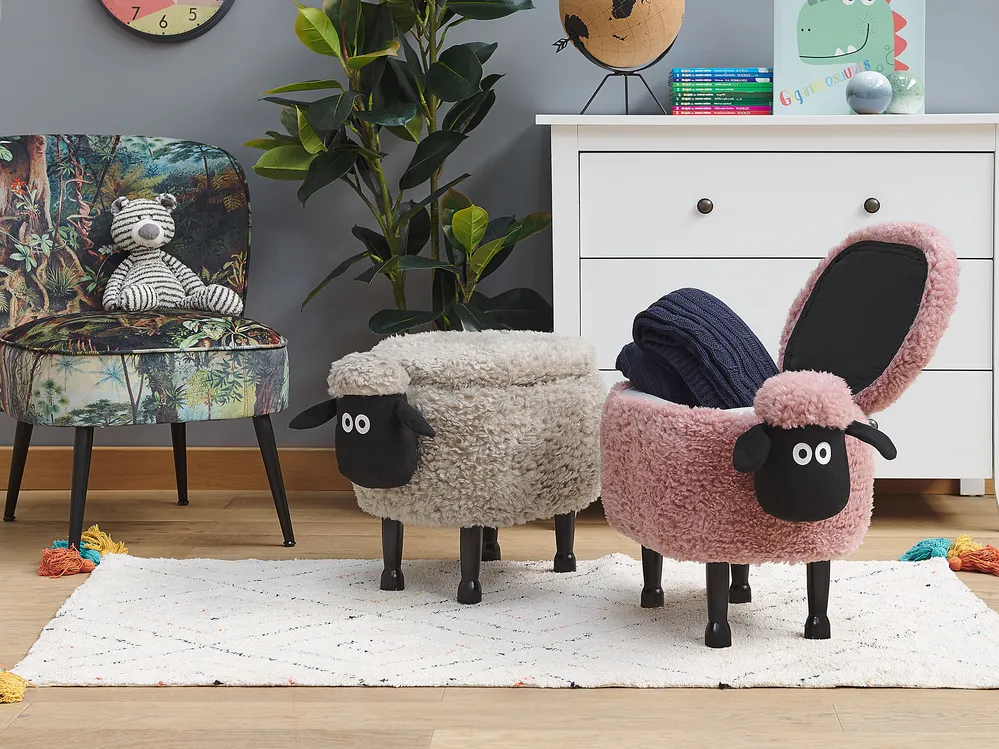 Storage Animal Stool SHEEP Sheep Fabric Pink