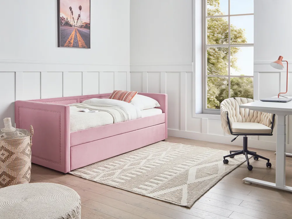 Trundle Bed Corduroy MIMIZAN 90 x 200 cm (EU Single) Pink_960483
