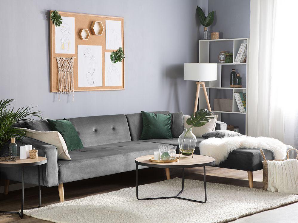 Corner Sofa Bed VADSO Velvet Grey Left Hand