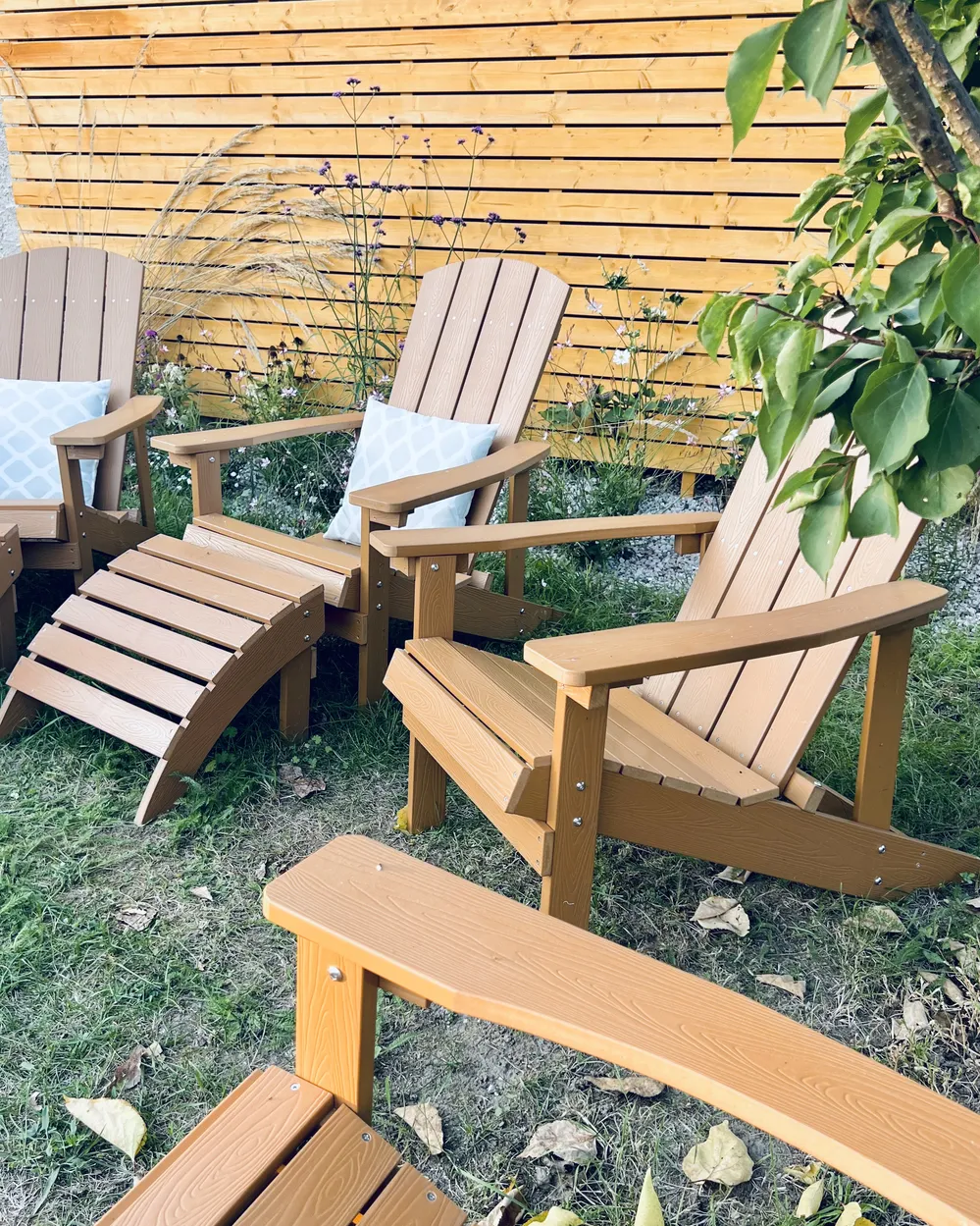 Trädgårdsstol ADIRONDACK med fotpall Brun_916022