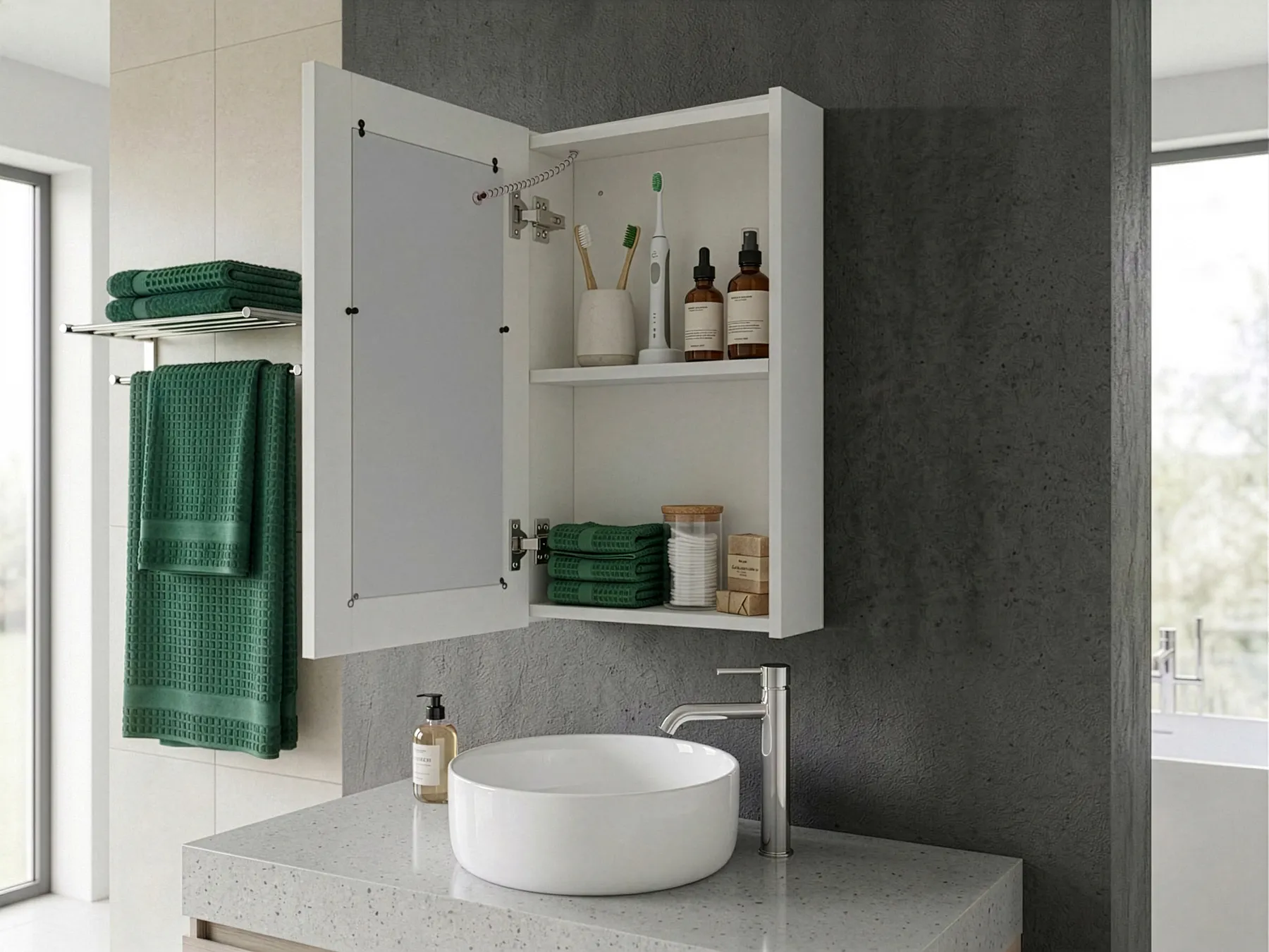 Bathroom Wall Mounted Mirror Cabinet LED CAMERON 40 cm 60 cm White_811291