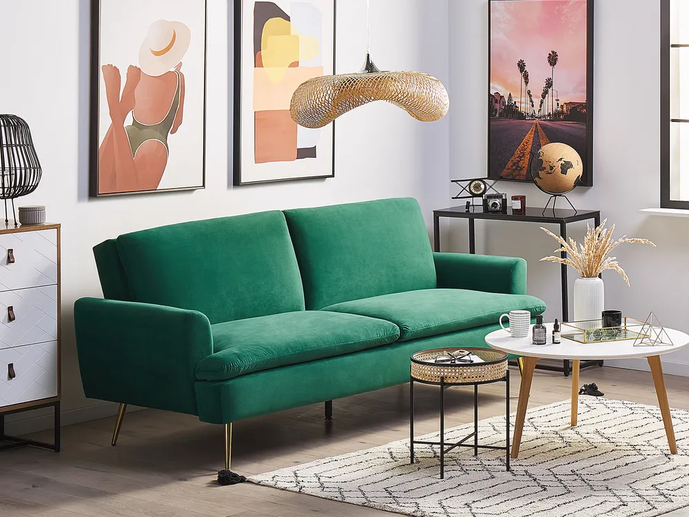Sofa Bed 3 Seater VETTRE Velvet Dark Green