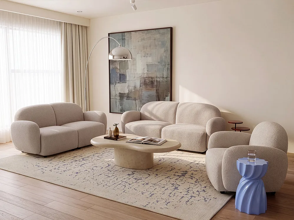 Living Room Set 6 Seater JULE Boucle Beige