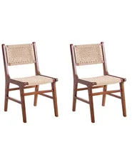 Set of 2 Dining Chairs OZELLA Wood Brown/ Beige_1064537