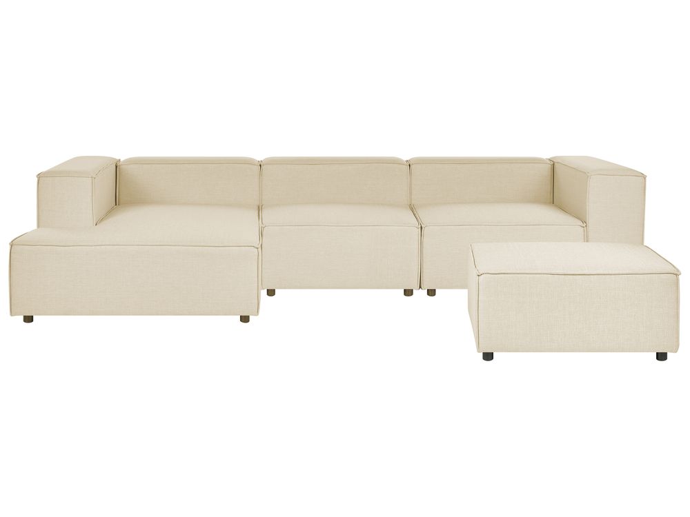 Modular Corner Sofa APRICA with Ottoman Faux Linen Beige Right Hand