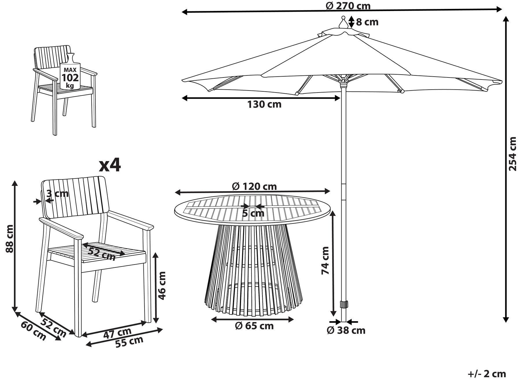 Garden Dining Set 4 Seater AGELLO with Parasol (12 Options) Acacia Wood Brown_923492