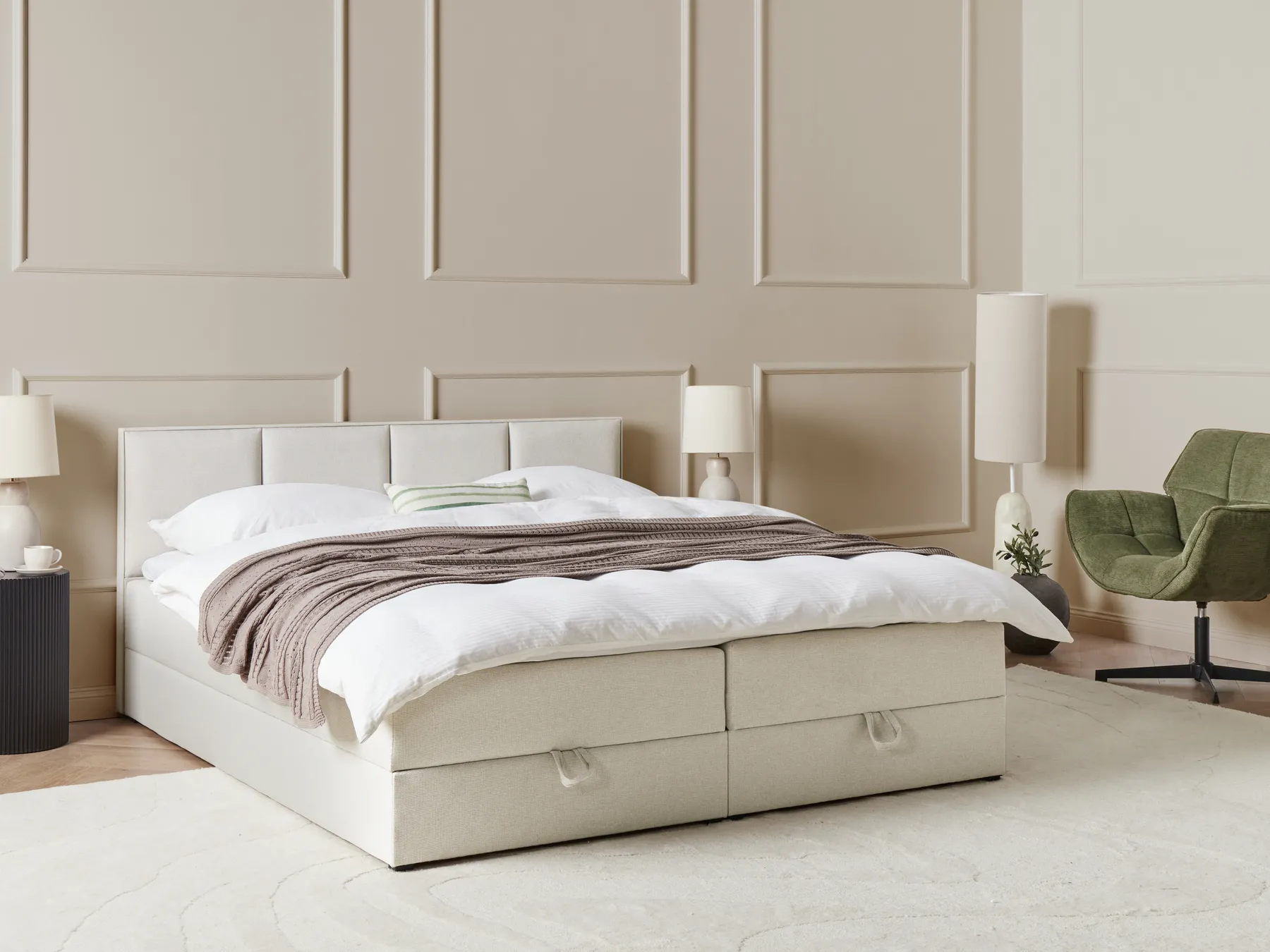 Divan Bed with Storage BARONET Fabric Off-White 180 x 200 cm (EU Super King)_1004539