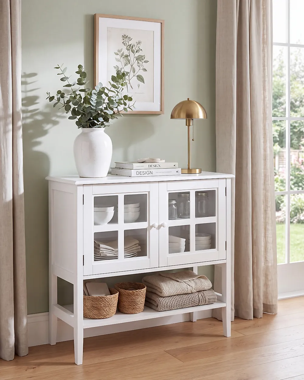 Glass Display Sideboard with Shelf INLET 80 cm White_1185511