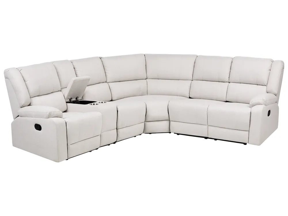 Manual Recliner Corner Sofa 5 Seater ROKKE Fabric Off-White Light Beige Left Hand_1105412