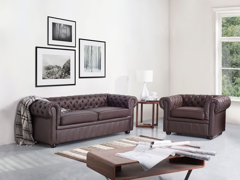Soffa 3-sits CHESTERFIELD Läder Brun