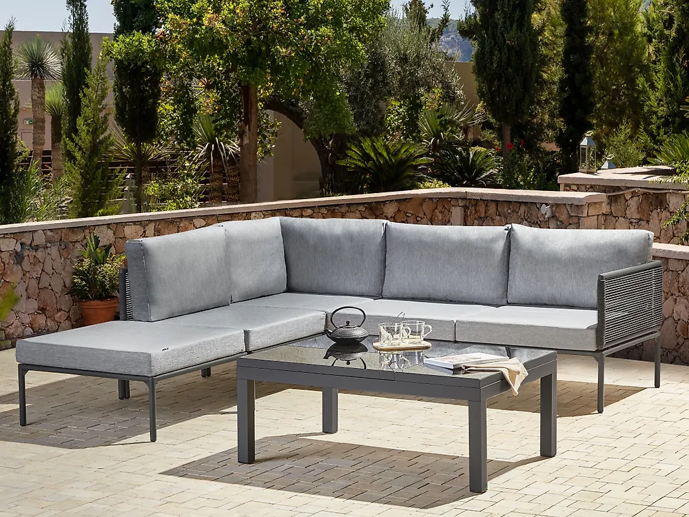 Garden Corner Sofa with Table 6 Seater FORANO Metal Grey_1172410