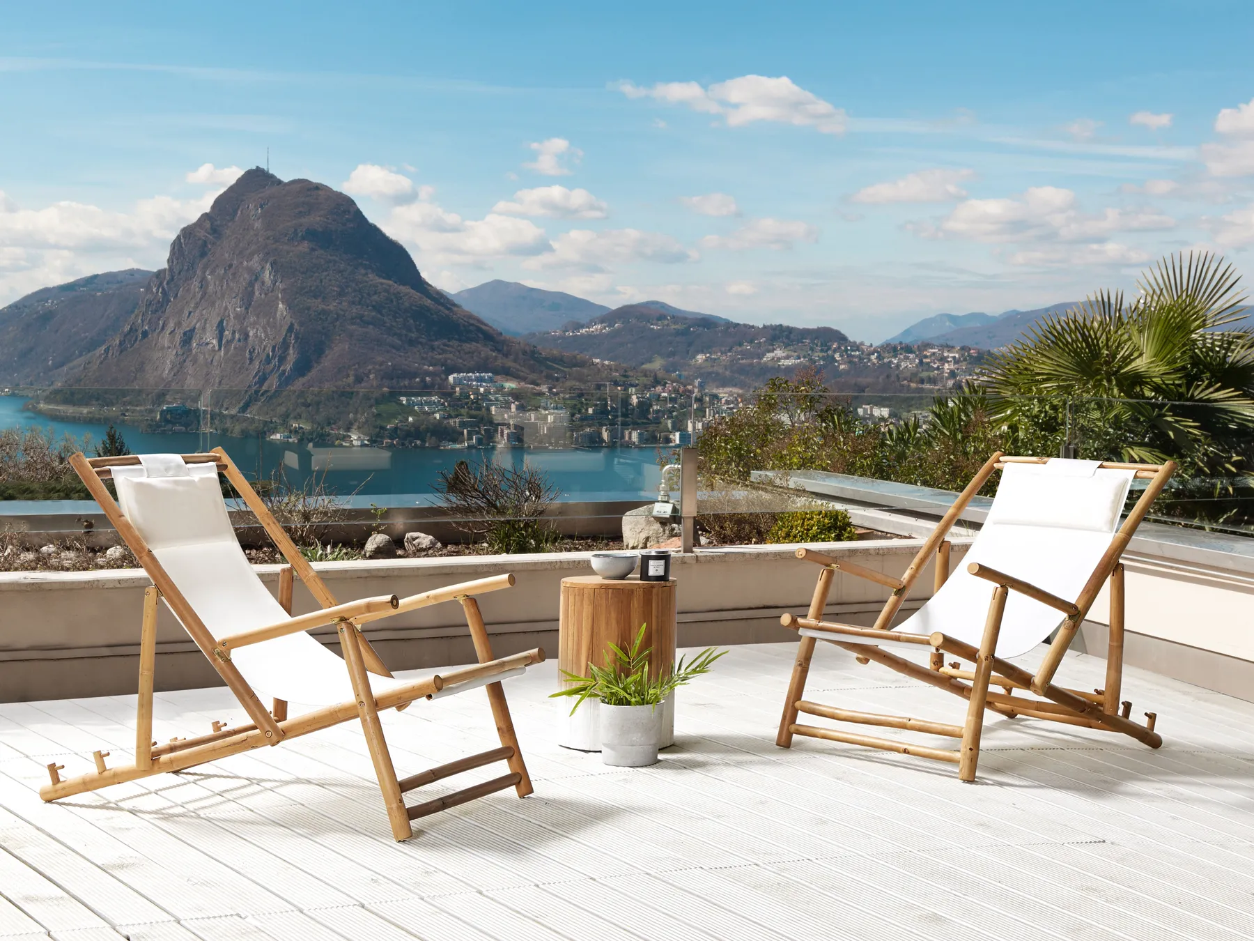 Set of 2 Folding Deck Chairs ATRANI Bamboo Light Beige_809596