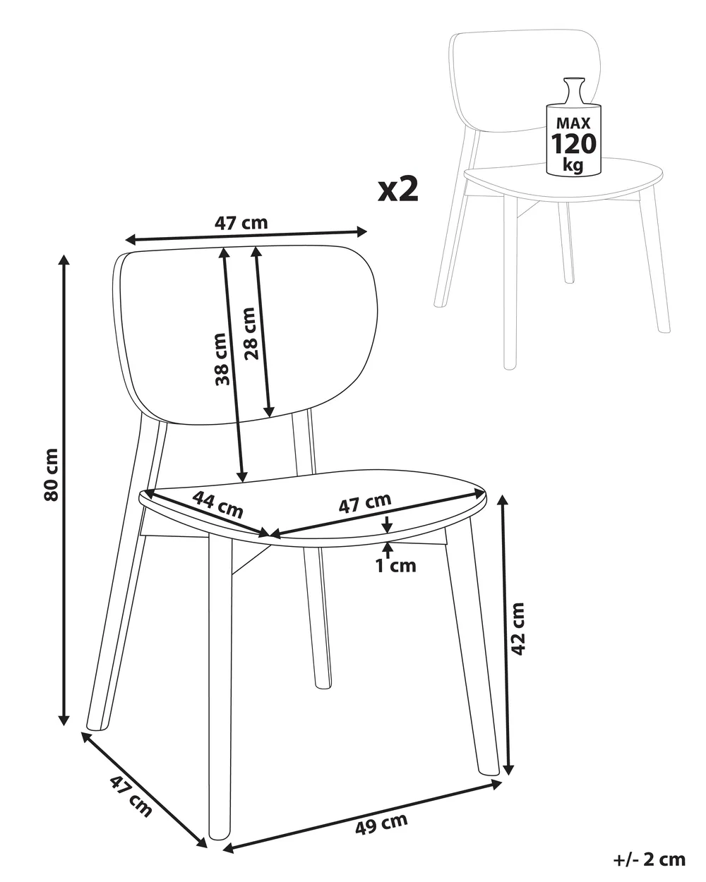 Set of 2 Dining Chairs OVERLY Wood Light Ash Wood_945435