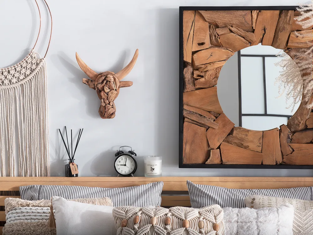 Wall Figurine Bull BULL HEAD Teak Wood 34 cm Brown