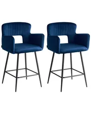 Set of 2 Bar Chairs SANILAC Velvet Navy Blue_1038755