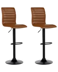 Set of 2 Bar Chairs LUCERNE Swivel Faux Leather Golden Brown_894478