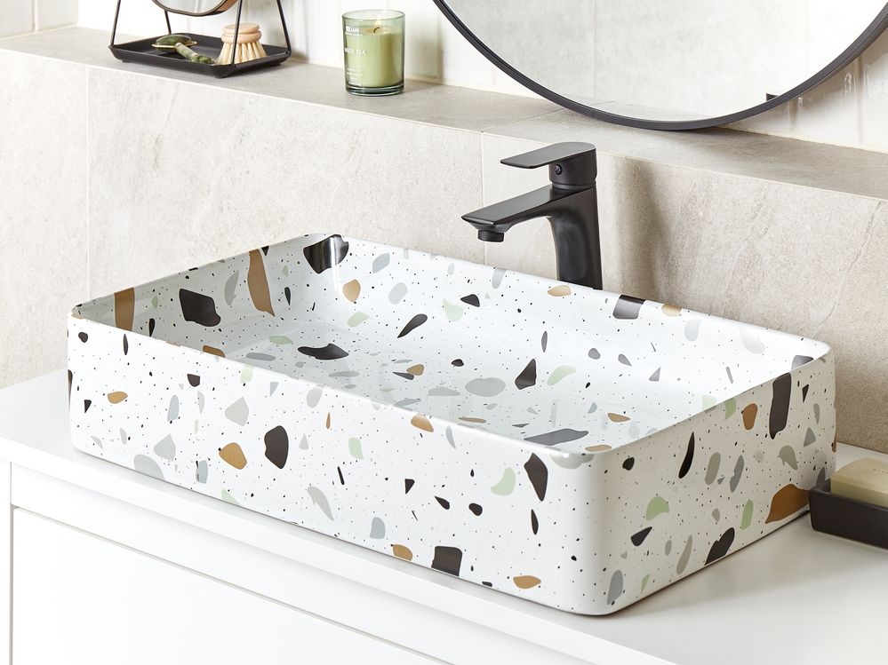 Benkeservant NULES 51 x 34 cm Keramikk Terrazzo-effekt Hvit terrazzo