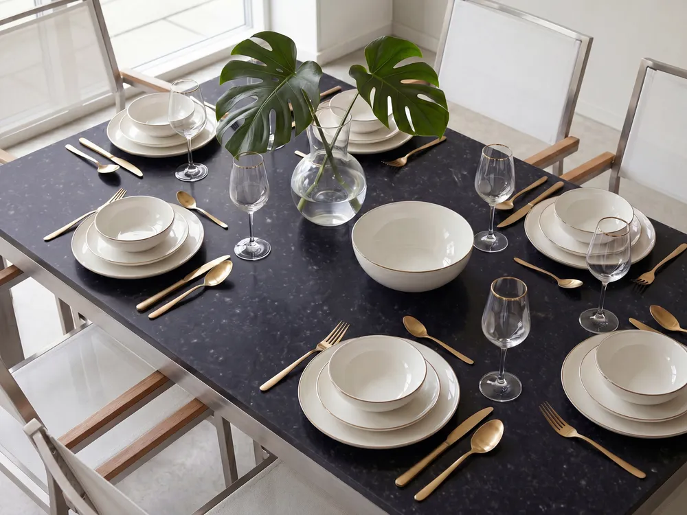 Garden Dining Set 6 Seater GROSSETO Granite Polished Black/ White_1109438