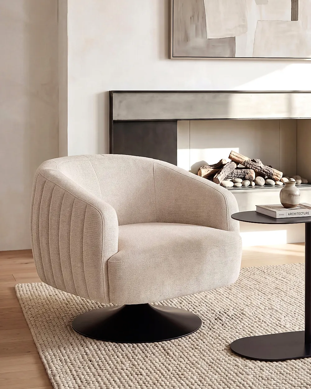 Swivel Armchair NORAGER Fabric Light Beige_1165186