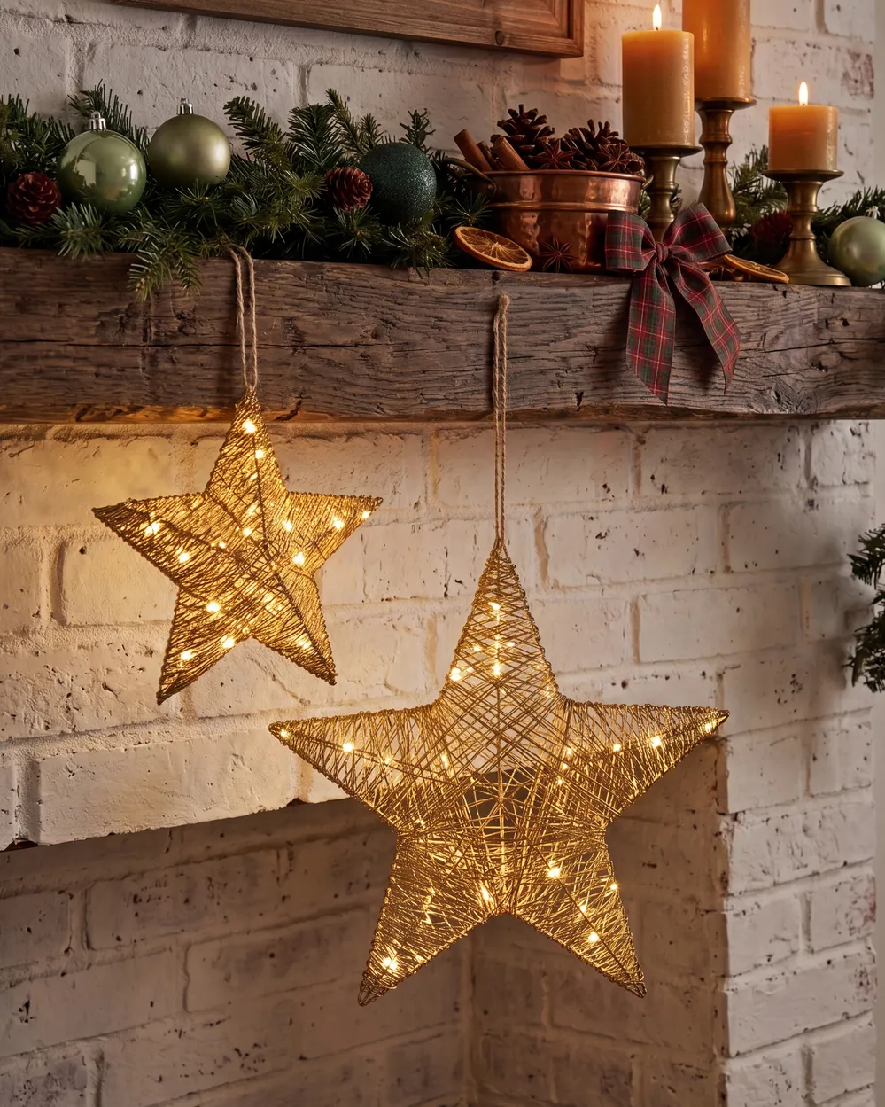 Set med 2 julpynt LED HAMPEN 24/30 cm Stjärna Guld_1145521