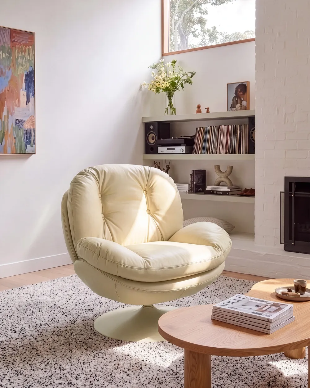 Swivel Armchair NOLVIK Faux Leather Beige_1120100