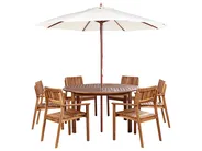 Garden Dining Set 6 Seater AGELLO with Parasol (12 Options) Acacia Wood Brown_924316