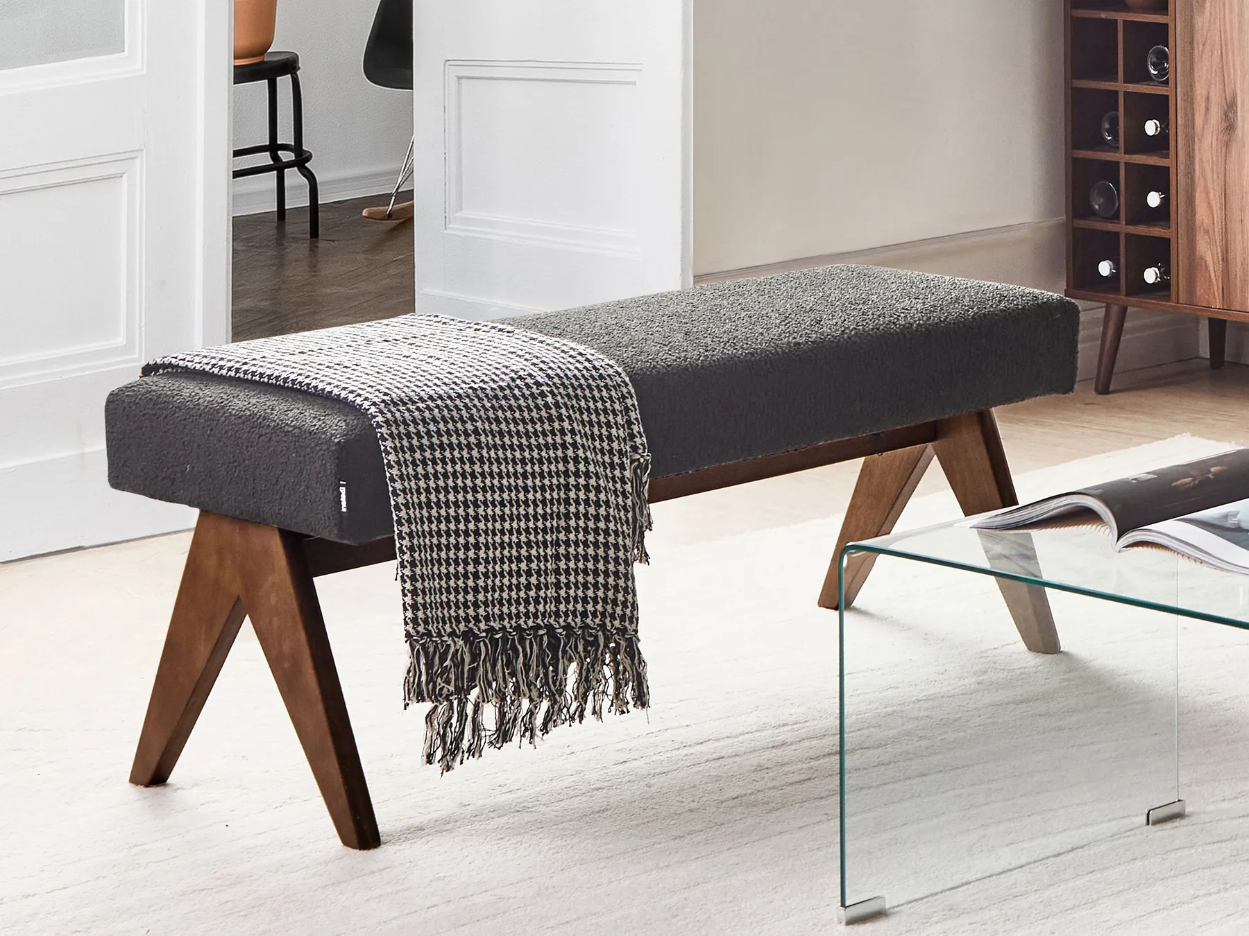Upholstered Bench TAMRE Boucle Black/ Dark Brown_985184