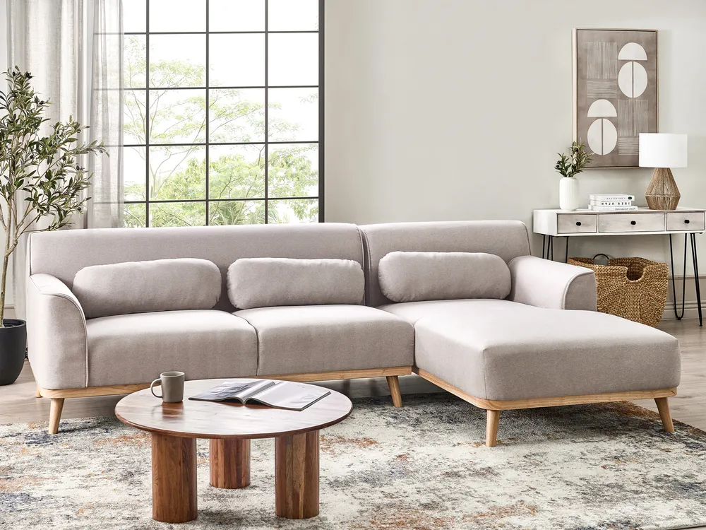 Corner Sofa 3 Seater SIMOS Fabric Light Grey Left Hand