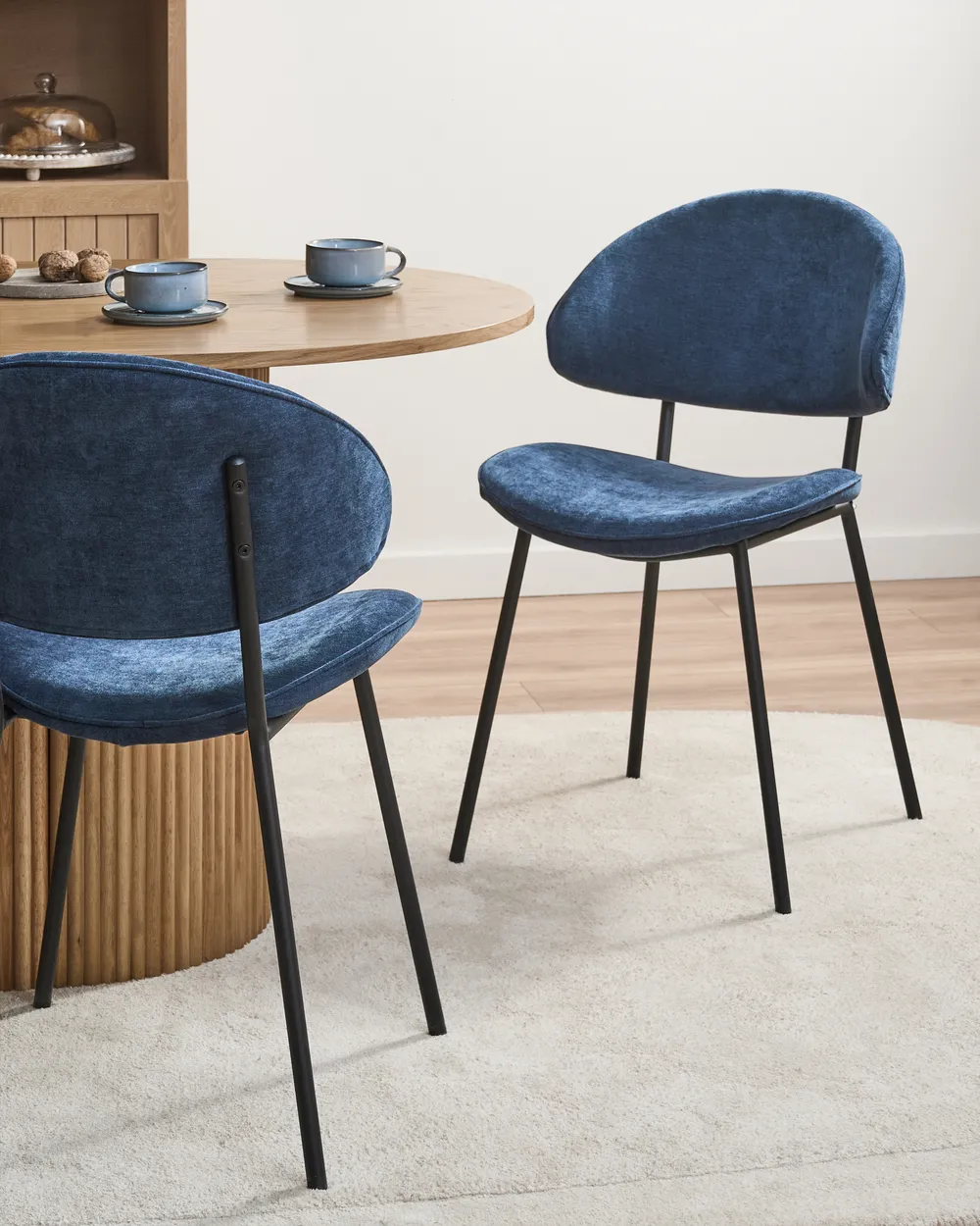 Set of 2 Dining Chairs KIANA Fabric Dark Blue