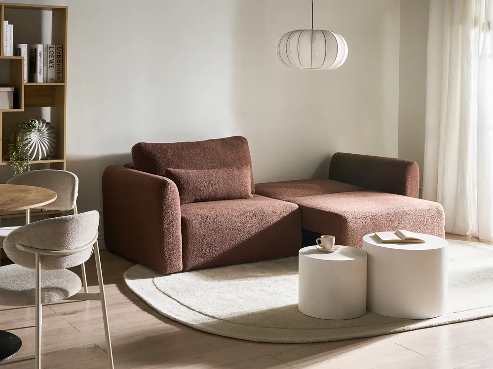 Bäddsoffa 3-sits VAXHOLM med förvaring Bouclé Brun_1026753