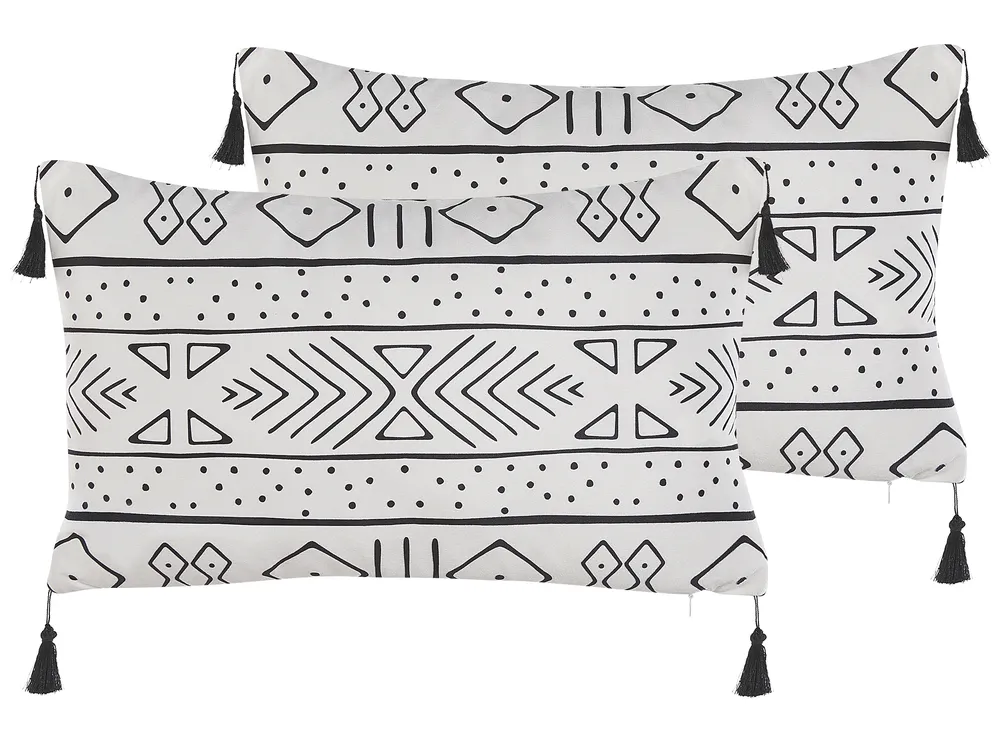 Set of 2 Decorative Cushions SCHEFFLERA 30 x 50 cm Velvet White Geometric Pattern
