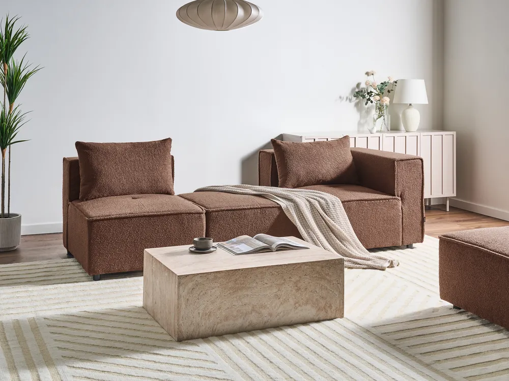 Modular U-Shape Sofa 8 Seater AXEBO Boucle Brown_1075927