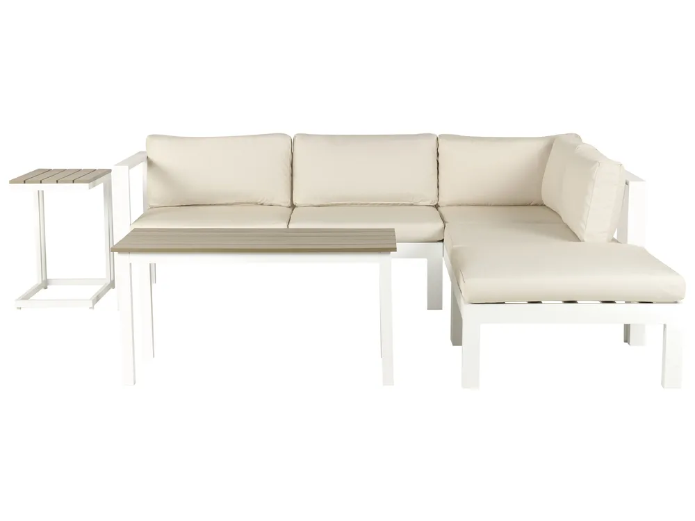 Garden Corner Sofa with Table 5 Seater MESSINA Metal Beige Left Hand