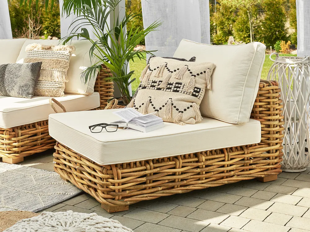 Garden Lounge Set with Table 4 Seater VARALLO Modular Rattan Natural Left Hand_767006