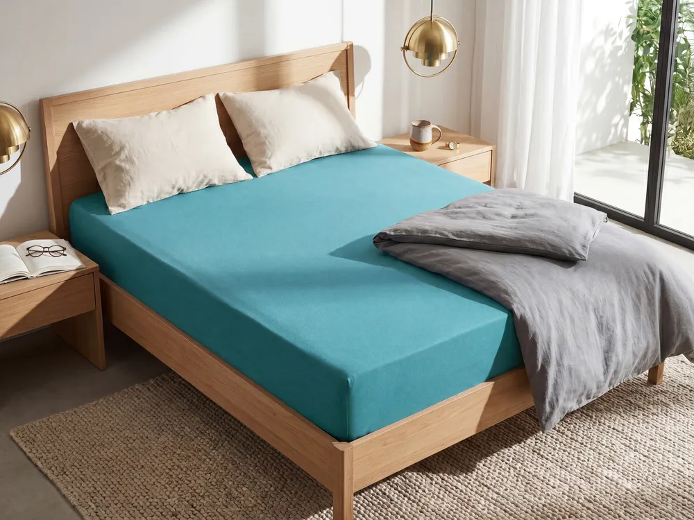Fitted Sheet HOFUF 160 x 200 cm Cotton Turquoise