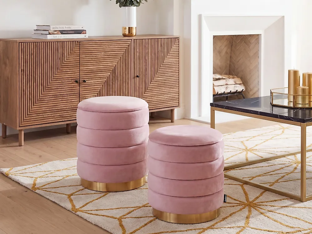 Set of 2 Storage Pouffes GARLAND Velvet Pink